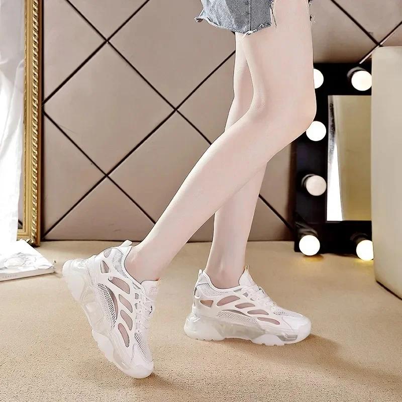 Mode 8cm Mode Plateau Keilabsatz Sneaker Damenschuhe Echtes Leder Atmungsaktives Air Mesh Damen Sommer Schuhe Klobig Frühling Herbst 2024