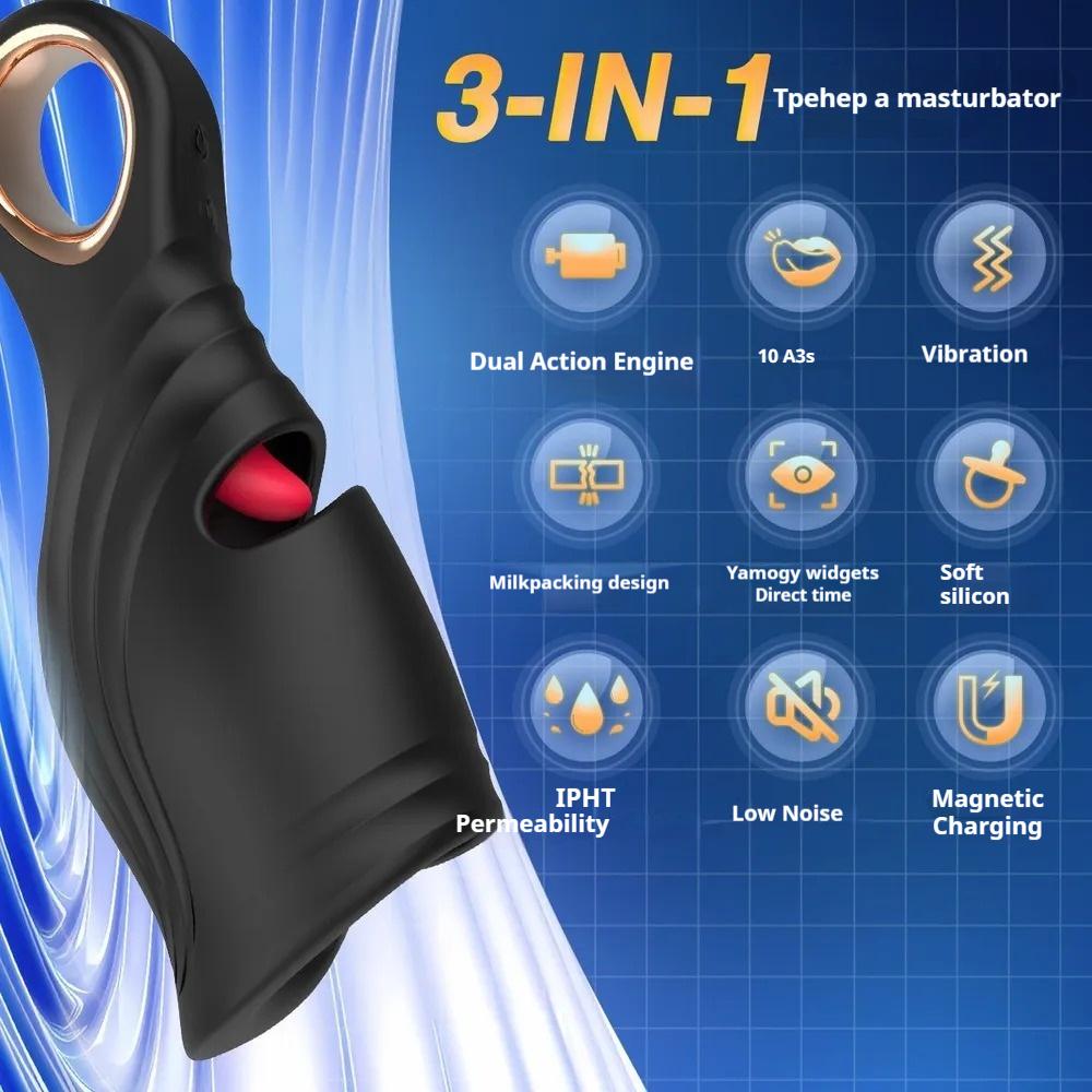 Male Glan Massager Penis Trainer Tongue Licking Vibrator Delay Stamina Trainer Oral Climax Masturbation Sex Toys for Men