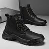Fashion Tooling Boots Men Winter Casual Leather Shoes Ankle Men's Biker Boot Young Fashion Water Proof Full Black Non-slip Male Footwear