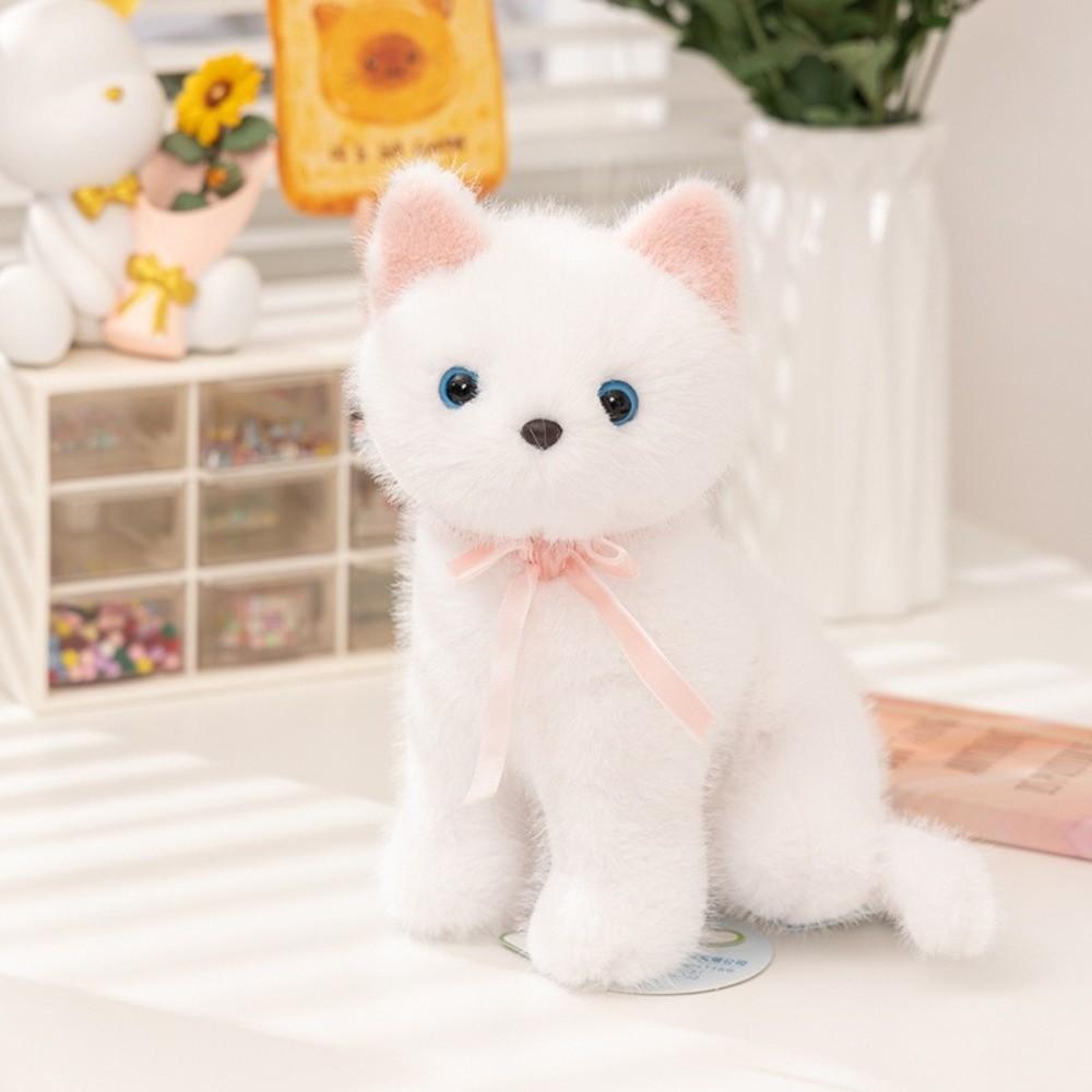 Fluffy Simulated Cat Plush Toys Sitting Pose Cat Doll Delicate Lifelike Kitten