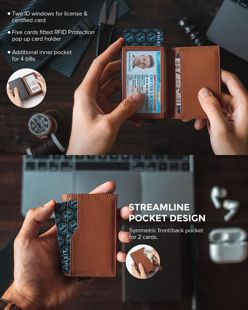 Echtes Leder Herren RFID Diebstahlschutz Metall Kartenhalter - Europäisches und Amerikanisches Design mit Aluminiumlegierung