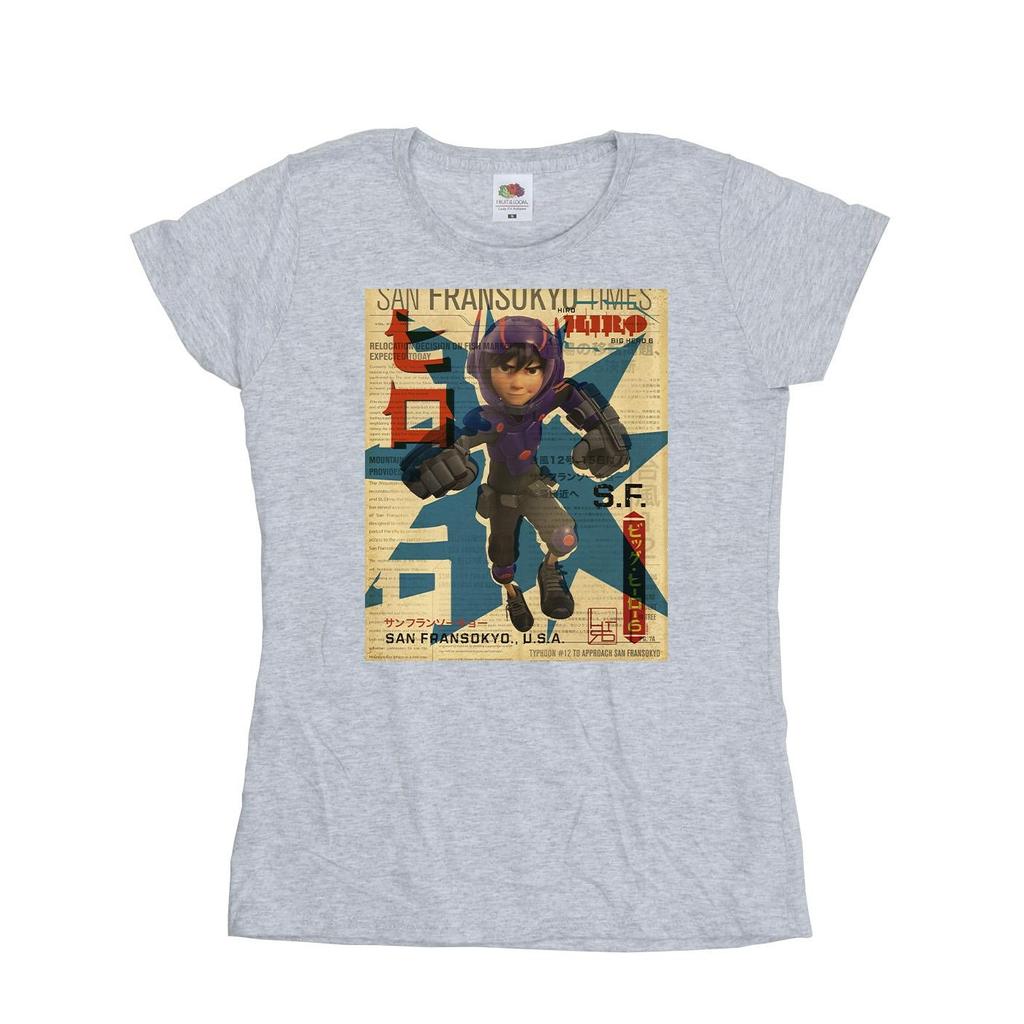 Disney Womens/Ladies Big Hero 6 Baymax Hiro Newspaper Cotton T-Shirt