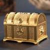 Vintage Gold Metal Treasure Chest, European Style Pirate Jewelry Box, Creative Home Decor Storage Organizer for Collectibles