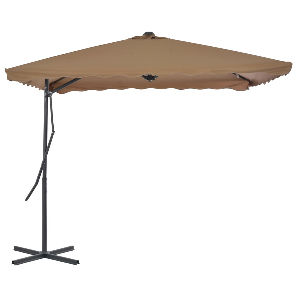 250 X 250 Cm Taupe Sun Umbrella with Steel Pole