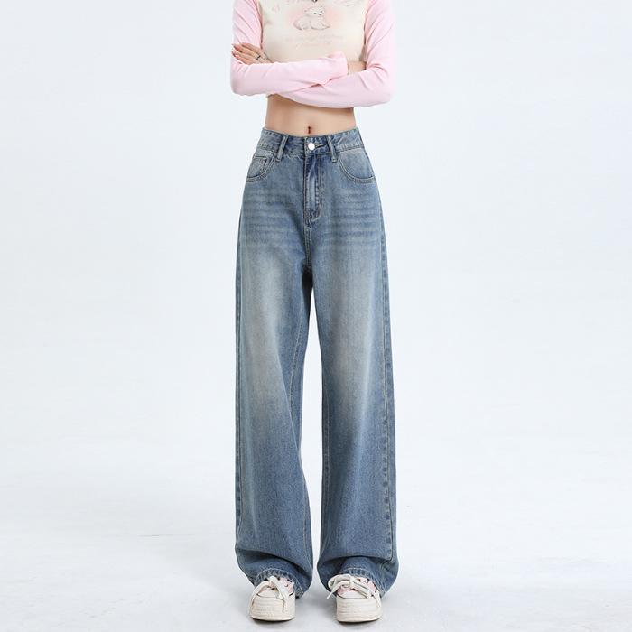 Autumn/Winter 2025 Women’s Fleece Jeans: Loose, High-Waisted, Wide-Leg, Floor-Length, Retro Slimming Pants