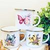 Butterfly Flower Print Mug Creative Coffee Cup Water Milk Cups Camping Mugs Handle Drinkware Campfire Camper Enamel Mug Gifts