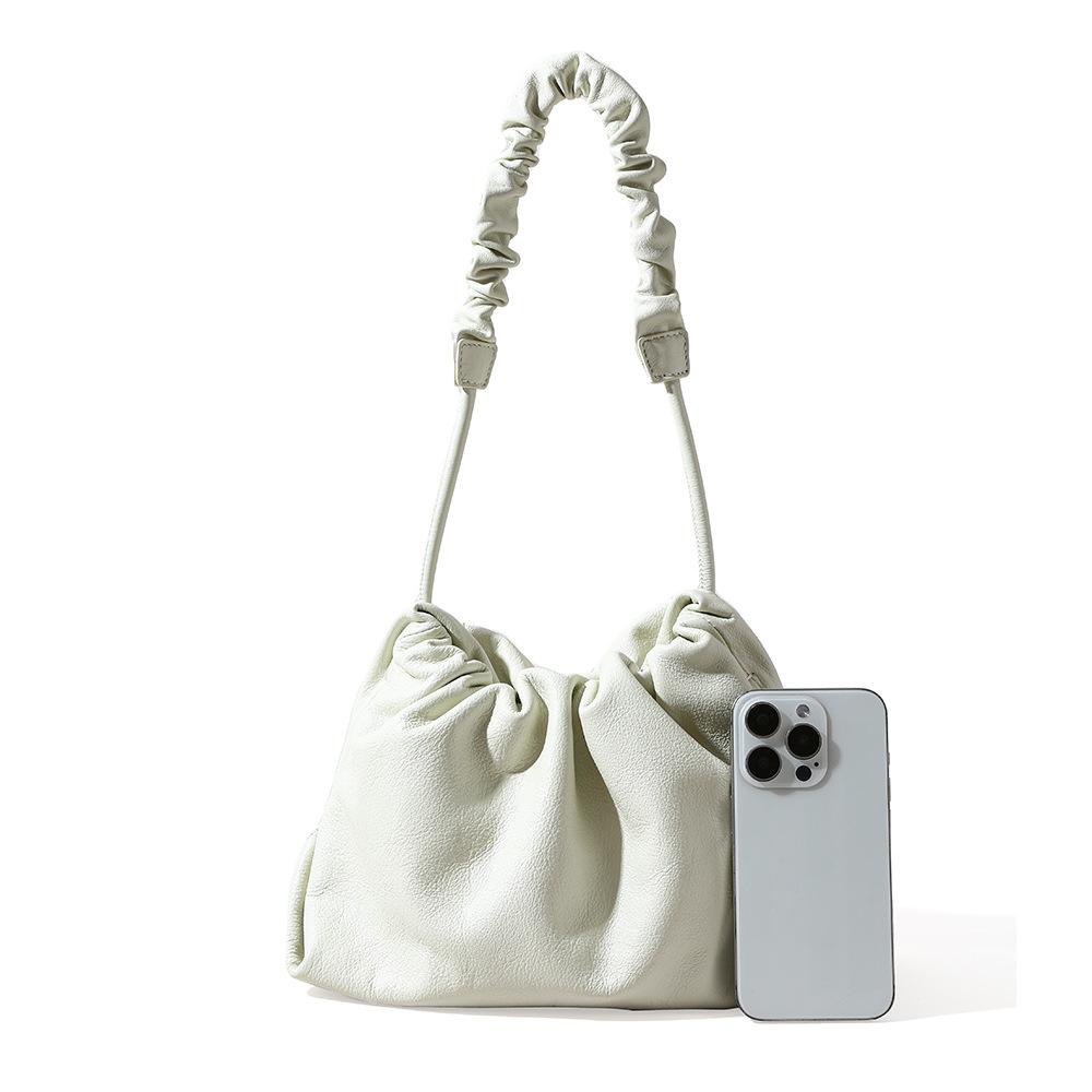 Premium leather women's bag designer new drawstring cloud bag simple wind messenger bag niche shoulder pleated bag
