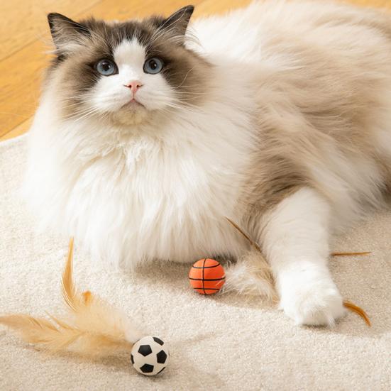 Katze Hüpfball Spielzeug Basketball Fußball Baseball Katze Sprungspielzeug Gummiball Kauspielzeug mit Federn für Interaktives Spielen Selbstunterhaltung Langeweile