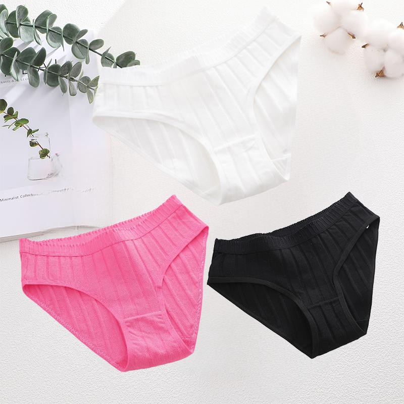 3PCS/SEt Womens Basic Low Waist Underwear Striped Cotton Bikini Panties Breathable Daily Wear Soft Comfort Multi Color Lingerie