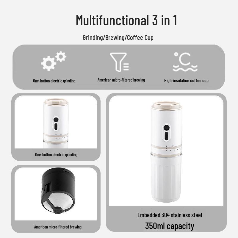 Compact Electric Coffee Grinder & Brewer - Portable for Home & Travel