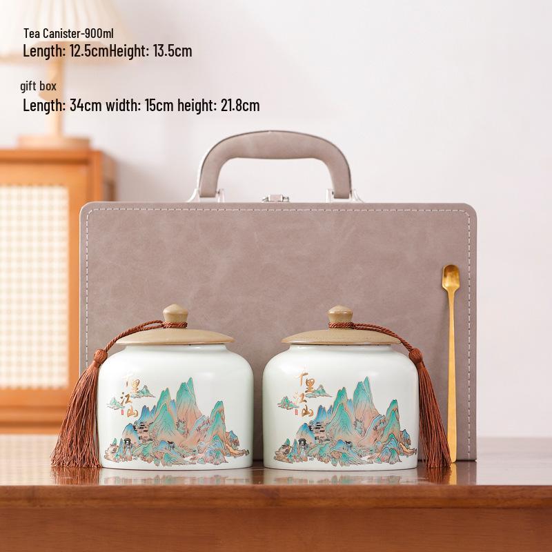 Retro Ceramic Tea Caddy with Sealing Lid - Half-Jin Capacity for Green, White, Black Tea - Gift Box Included