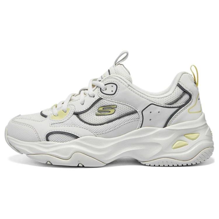 Skechers DLites 4.0 Tkanina Skóra Syntetyczna Modne Wygodne Niskie Codzienne Buty Damskie Trampki Białe 896256-NTMT