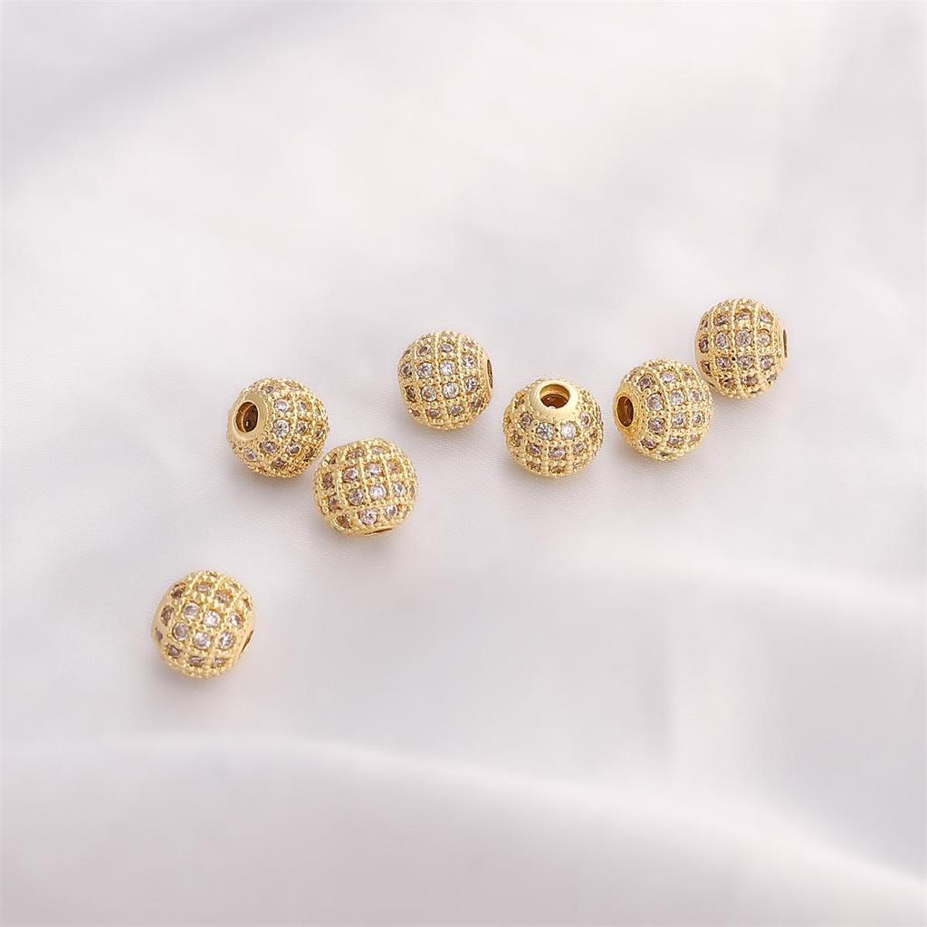 Mărgele rotunde din cupru încrustate cu zirconiu Accesorii din aur pentru realizarea de bijuterii