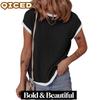 QICED Women's Fashion Casual Short Sleeve O-Neck Blouses & Shirts