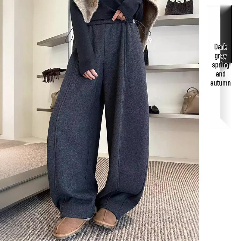 2025 Autumn/Winter Plus Velvet Woolen Wide-Leg Maternity Pants XL