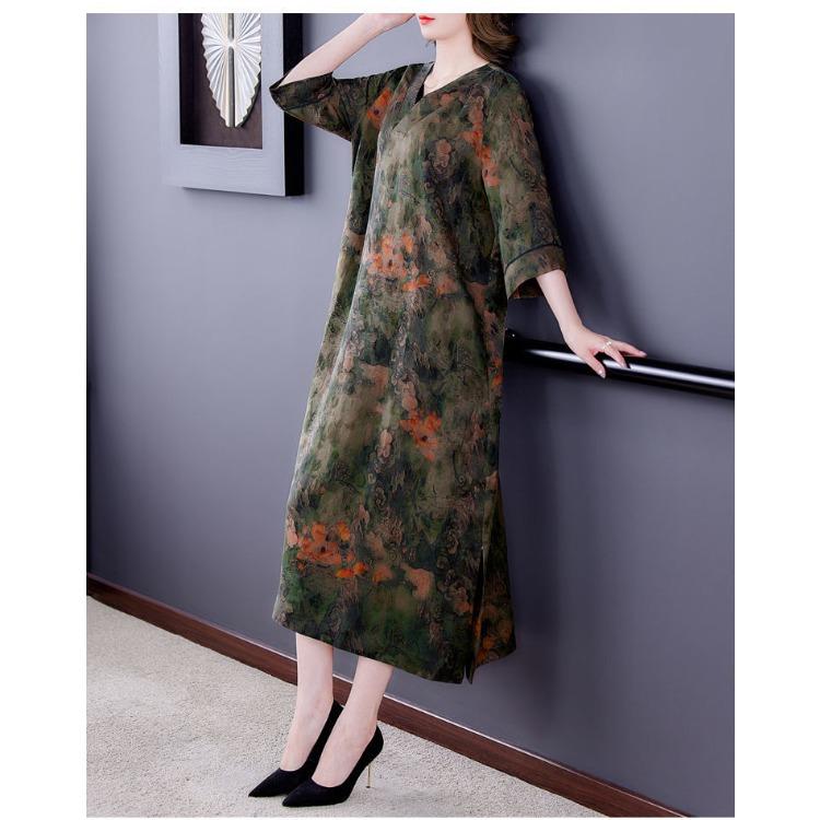 Rochie lungă cu decolteu în V din mătase de dud premium, rochie rafinată din mătase de vară pentru un aspect plin de farmec