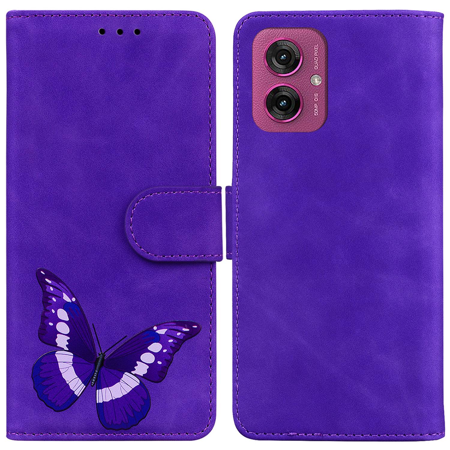 

For Motorola Moto G55 5G Stand Case PU Leather Phone Cover Butterfly Printed Purple