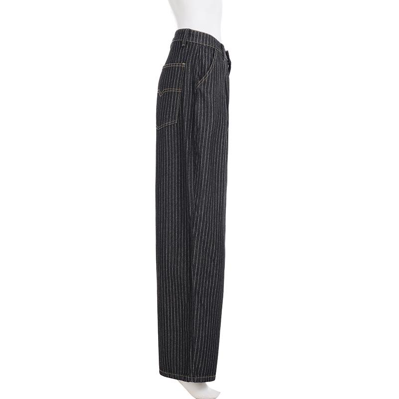 Herbst Retro Gestreifte Weite Jeans - Street Style Lockerer Schnitt