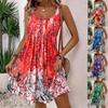 Women's Floral Print Square Neck Spaghetti Strap Flowy Dress In Blue White Black