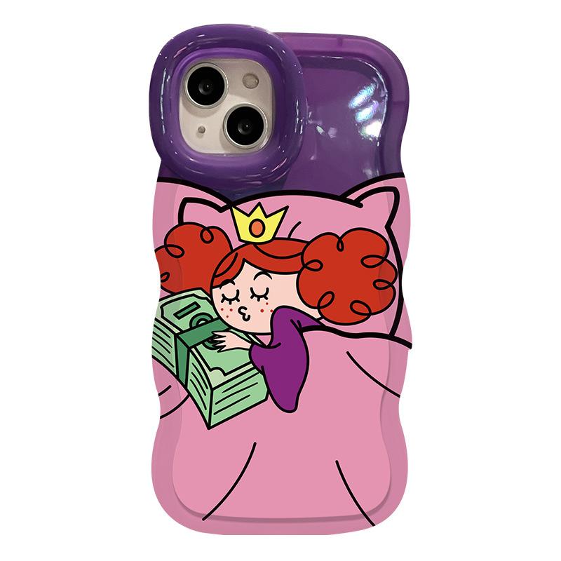 Sover og holder penger Prinsesse Apple 15 Promax Mobiltelefondeksel 16 Søt tegneserie 14 Dobbelt brakett 13 Nisje beskyttelsesdeksel