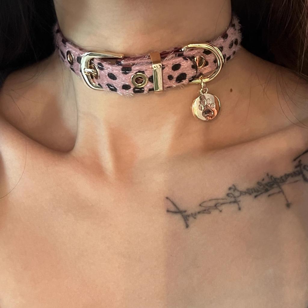 Shi Meisha: Süßes und cooles Leopardenmuster Lederseil Halsband Nischenpersönlichkeit Vielseitiges Halsband Spice Girl Gothic Dessous