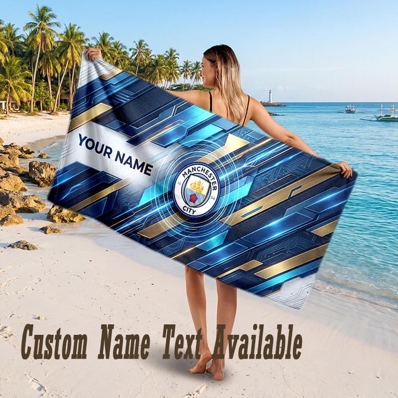 Manchester City Design Beach Towel Custom Text Large Towel for Beach Vacation