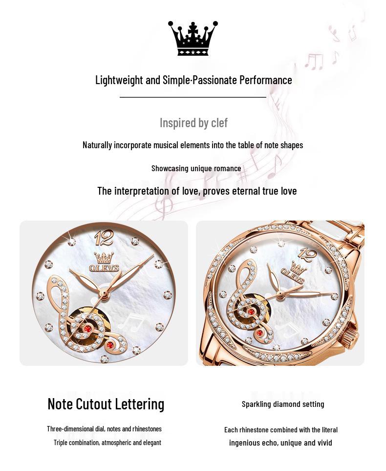 Olitis Women's Automatic Diamond Mechanical Watch with Musical Note Dial