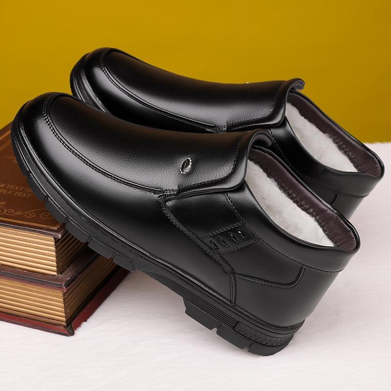 Fashion Fashion Leather Non-slip Velvet Ankle Boots for Men Winter Warm Platform Snow Boots Designer Soft-soled Casual Male Cotton Shoes