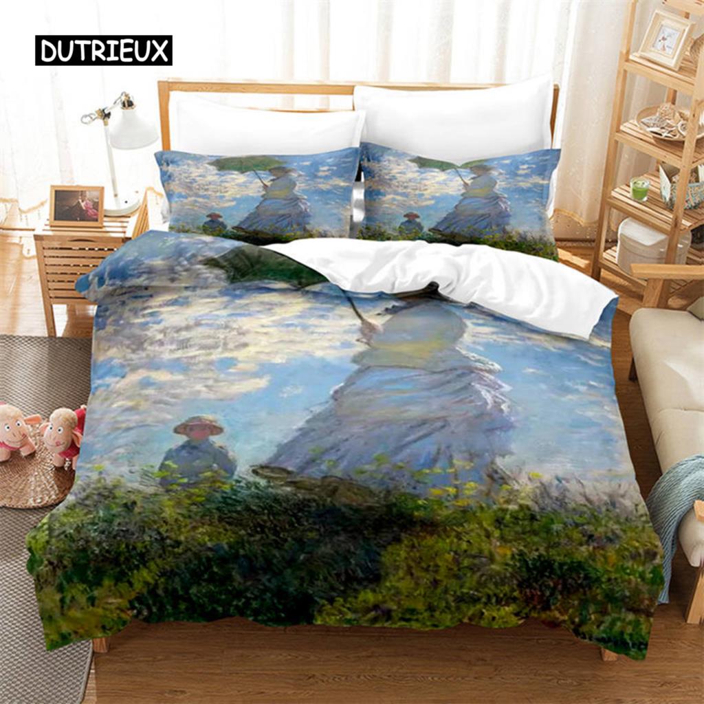 3D Artistic Bedding Set King Monet Van Gogh Style Sky Oil Painting Pattern Printed Duvet Cover With Pillowcases Hot Sale 2/3PCS