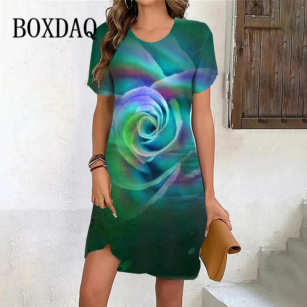 Pink gradient floral print women's dress, party casual mini skirt, Valentine's Day gown, summer new style