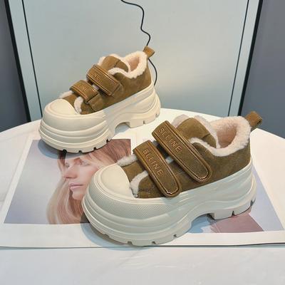 Velcro Platform Cotton Shoes Women's New Winter Models Winter Velvet Warm Heightening Versatile Muffin Shoes Tide