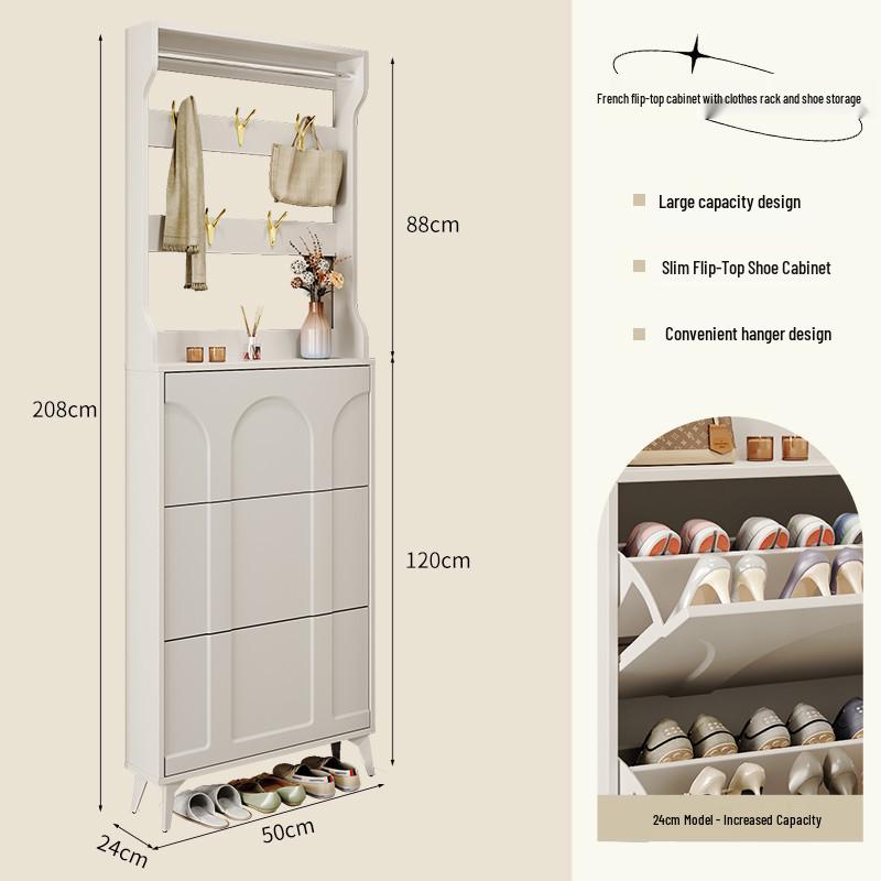 Ultra-Thin Flip-Top Shoe Cabinet & Coat Rack for Entryway Hallway Storage