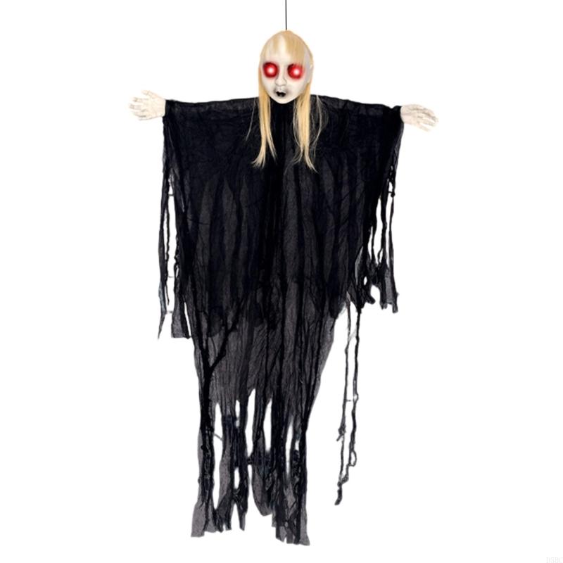 

Voice Activated Skeleton Hanging Decoration With Light up Eye Scary Sound Effect чорний