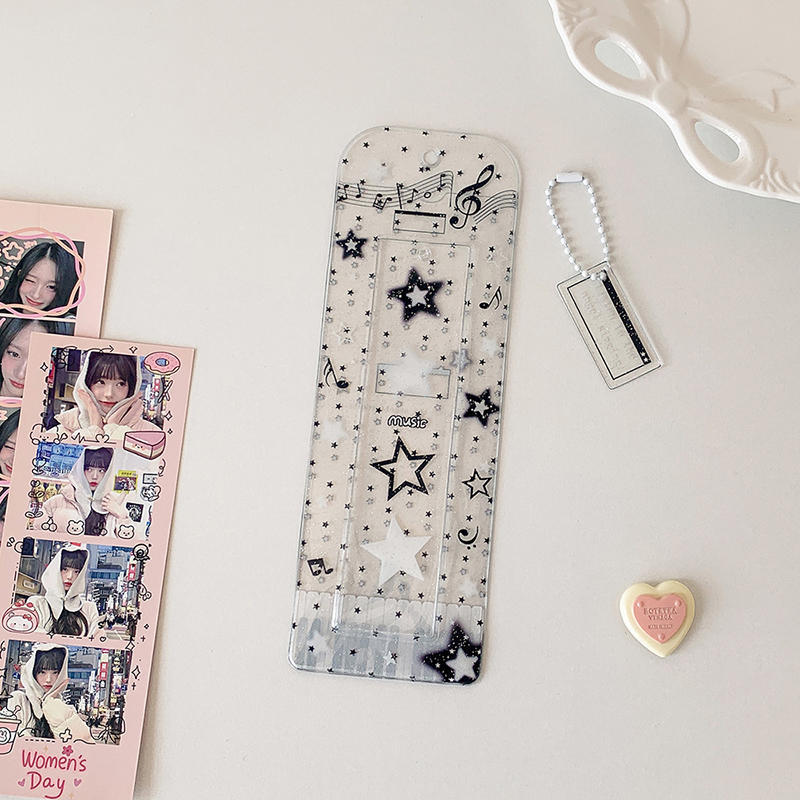 Girls Transparent Glitter Photo Card Holder Student Cartoon Star Design Long Style Photo Booth Strip Display Sleeves