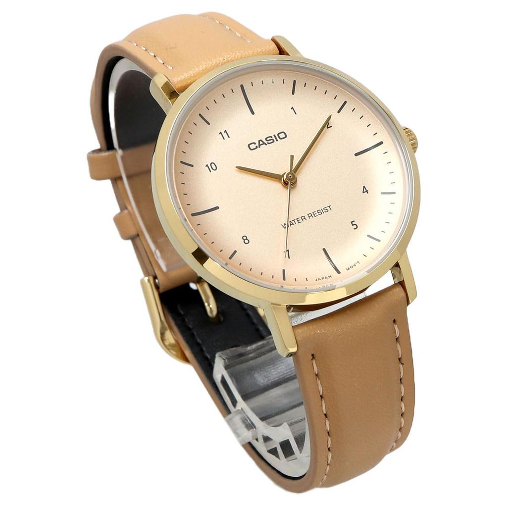 CASIO LTP-VT03GL-4B analog quartz ladies watch pale orange metallic x beige leather band overseas model