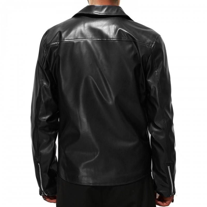 Mens PU Leather Biker Jacket With Horizontal Zipper Casual Outerwear Youth Plus Size