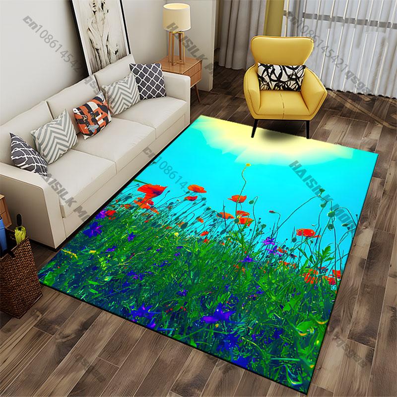 Nature flowers sunshine and sky carpet Yoga living room room decor children's crawling mat doormat area rug games mat