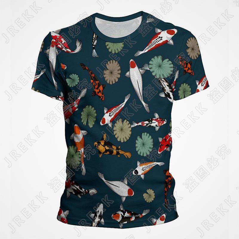 Goldfish and Koi Pattern Printed T-shirt Summer Men's Retro Top Fashion Trend Cool 3D Printed Top T-shirt Pullover