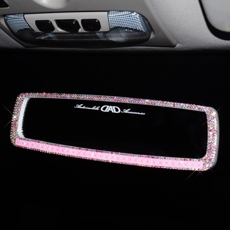 Universal Car Interior HD Rearview Mirror Decor Charm Crystal Bling Diamond Rear View Mirror Ornament Women Auto Accessories розовый