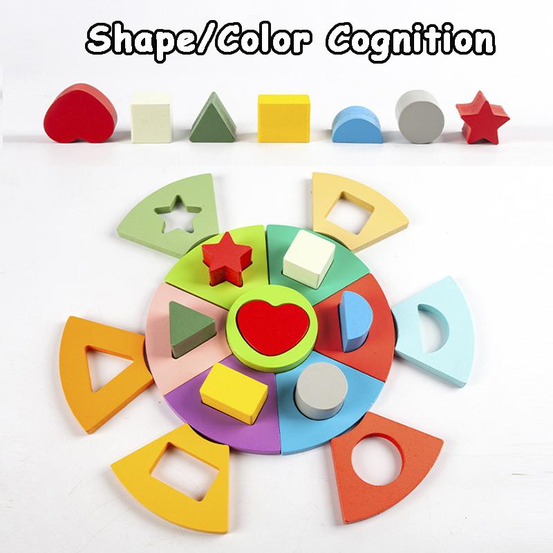 Baby Geometric Shape Matching Puzzle Game Montessori Parish Wooden Toy Color Cognitive Early Educational Sensory Toys for Toddle