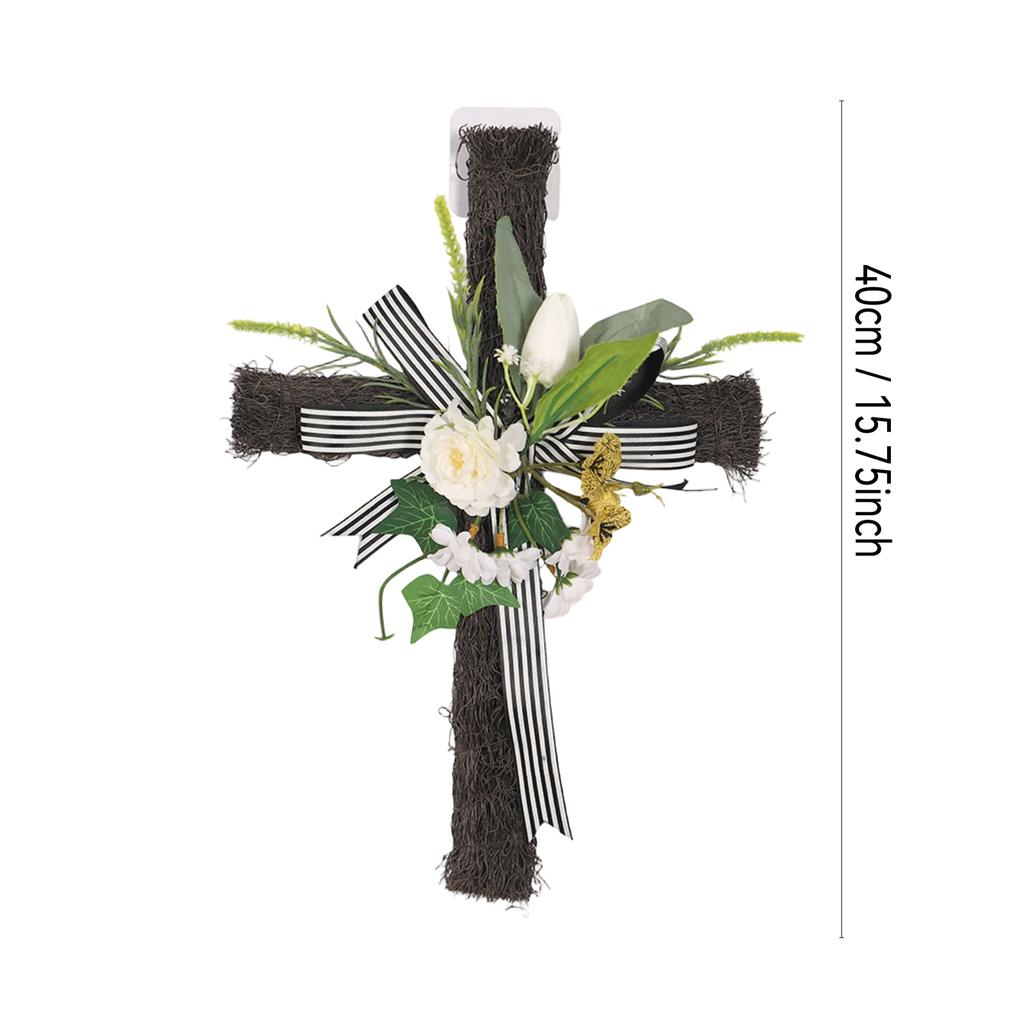 Easter Cross Simulation Flower Wall Hanging Wreath, Artificial Flower Decoration, Easter Farmhouse Front Door Decorations