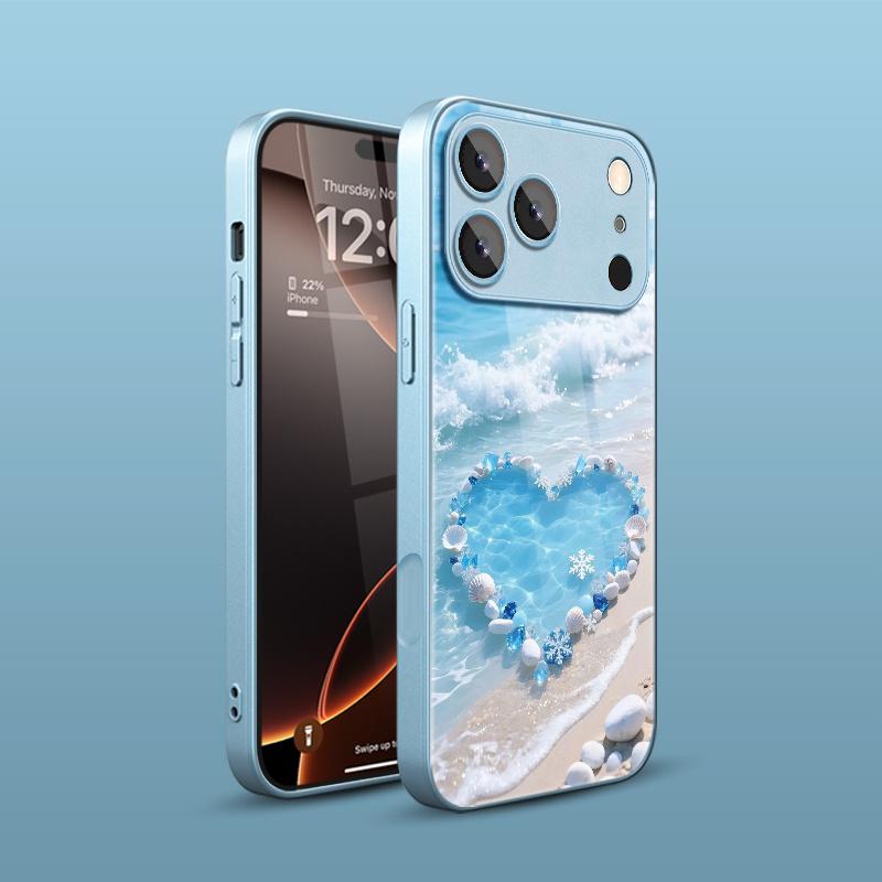 Seashell Heart Beach Scene Cover for iphone 17 case mobile phones Glass Phone Case for iPhone 17 16 15 14 13 12 11pm Pro Plus