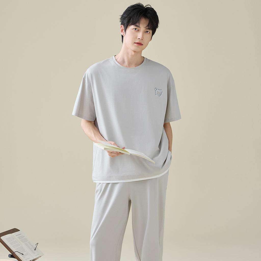 Modal summer men's pajamas summer 1011 new short-sleeved trousers large size ice silk men's loungewear suit