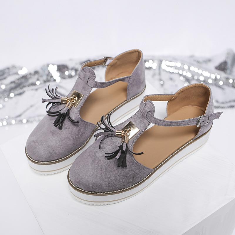 Customizable Women's Sandals Summer Casual Flat Platform Heel Tassel Buckle Strap Sandals Platform Vulcanized Shoes
