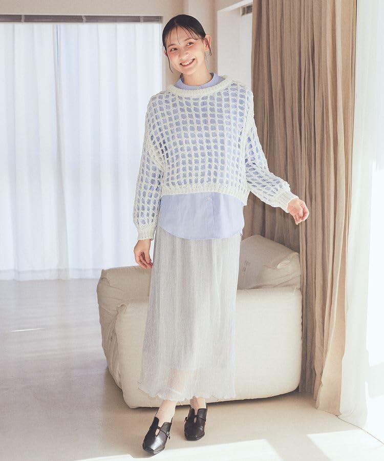 music and tulle yarn mesh knit ivory [earth ecology] Sweatshirt, pullover, women's,