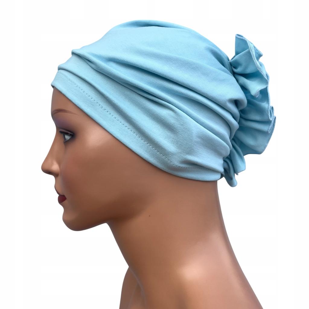 Turban Damski Wiosenny Luba Baby Blue Z Falbanką Lekki I Wygodny Z Bawełny