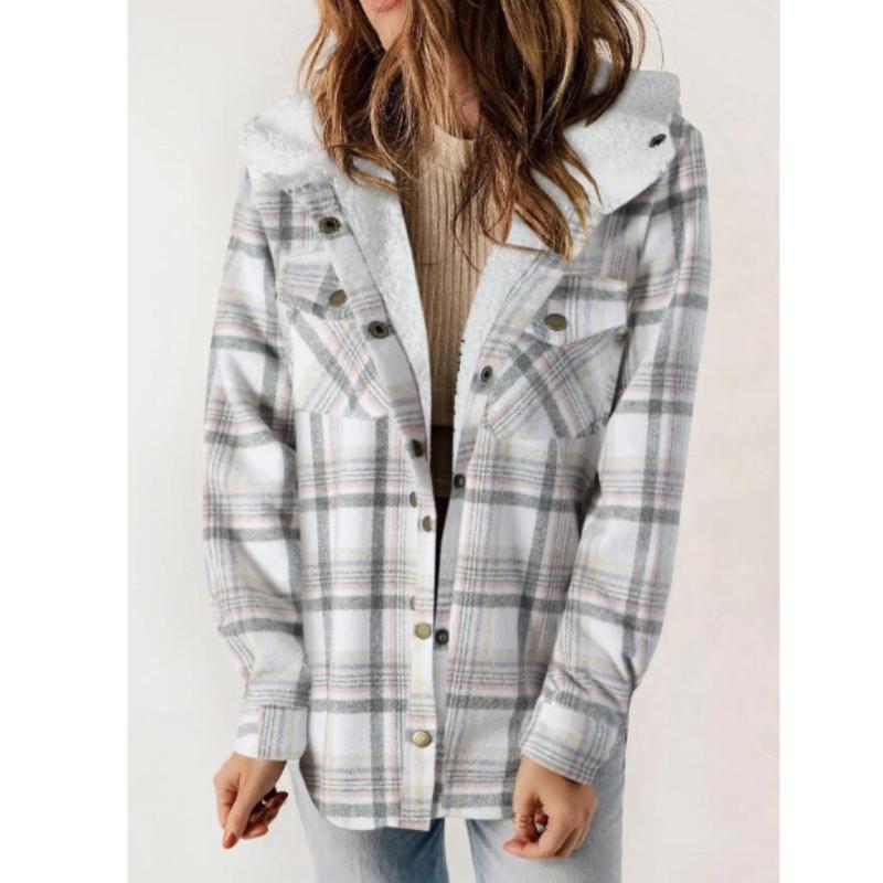 Women's Plaid Fashion Fleece Coats Winter Warm Hooded Fleece Jackets  Casual Outwear Large Size Loose Comfortable Coat