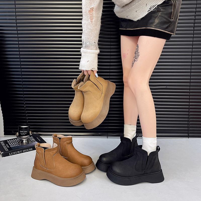 

Black boots women s new autumn thick-soled heightening Martin boots small short boots 40 хаки