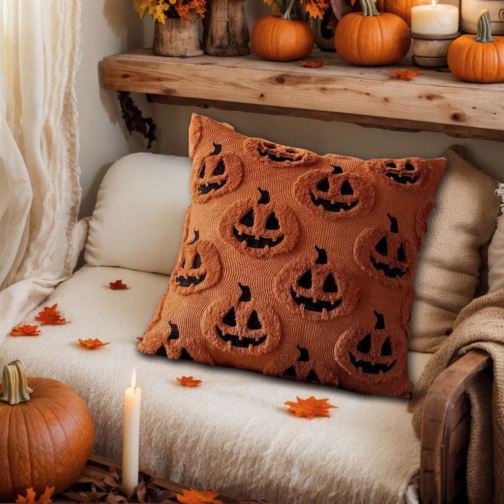 2Pcs Halloween Funny Face Pumpkin Pillow Covers Soft Throw Pillow Covers Plush Couch Cushion Case Home Decorations Holiday Gifts