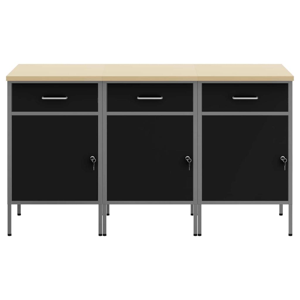 Workbench with Drawers 3 pcs Black and Gray 150 x 55 x 85 cm